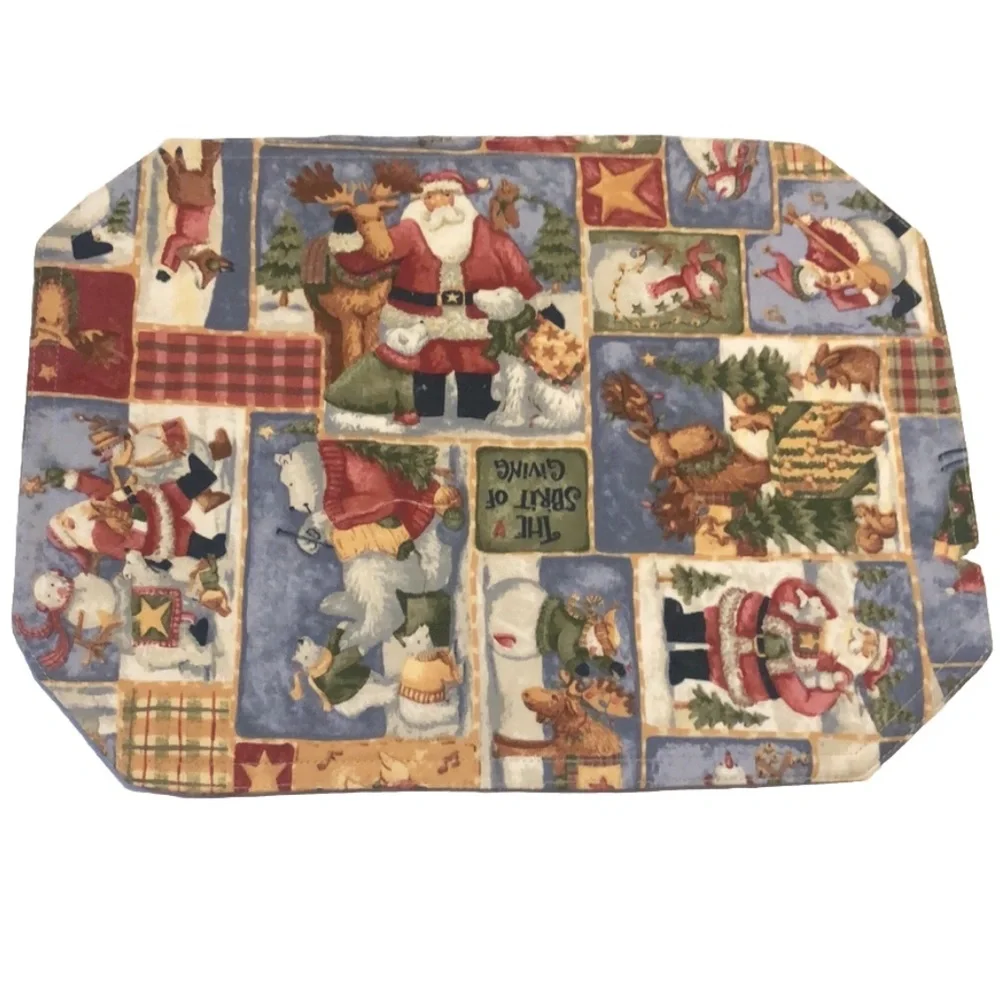 Set of 4 Festive Santa Claus fabric cloth Placemats